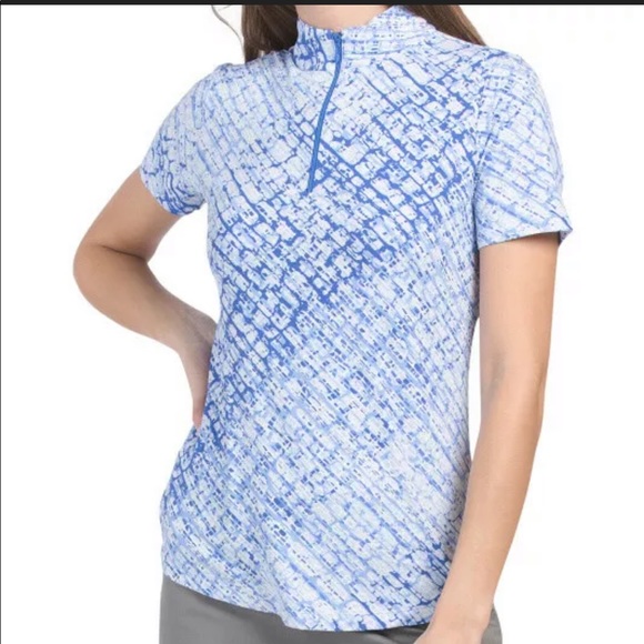 IBKUL Top Mock Neck Short sleeve Preppy Golf Tennis PickleBall Liz Denim Blue - Picture 11 of 11